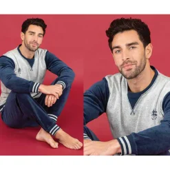 Pyjama homme manches longues style jogging - bleu en coton