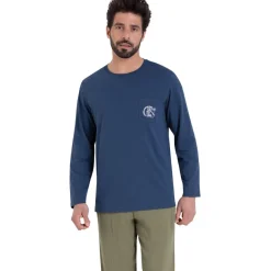 Pyjama long col rond homme Easy coton Athena multicolore
