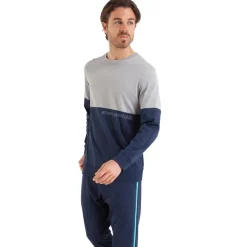 Pyjama long col rond homme Club Athena bleu en coton