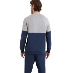 Pyjama long col rond homme Club Athena bleu en coton