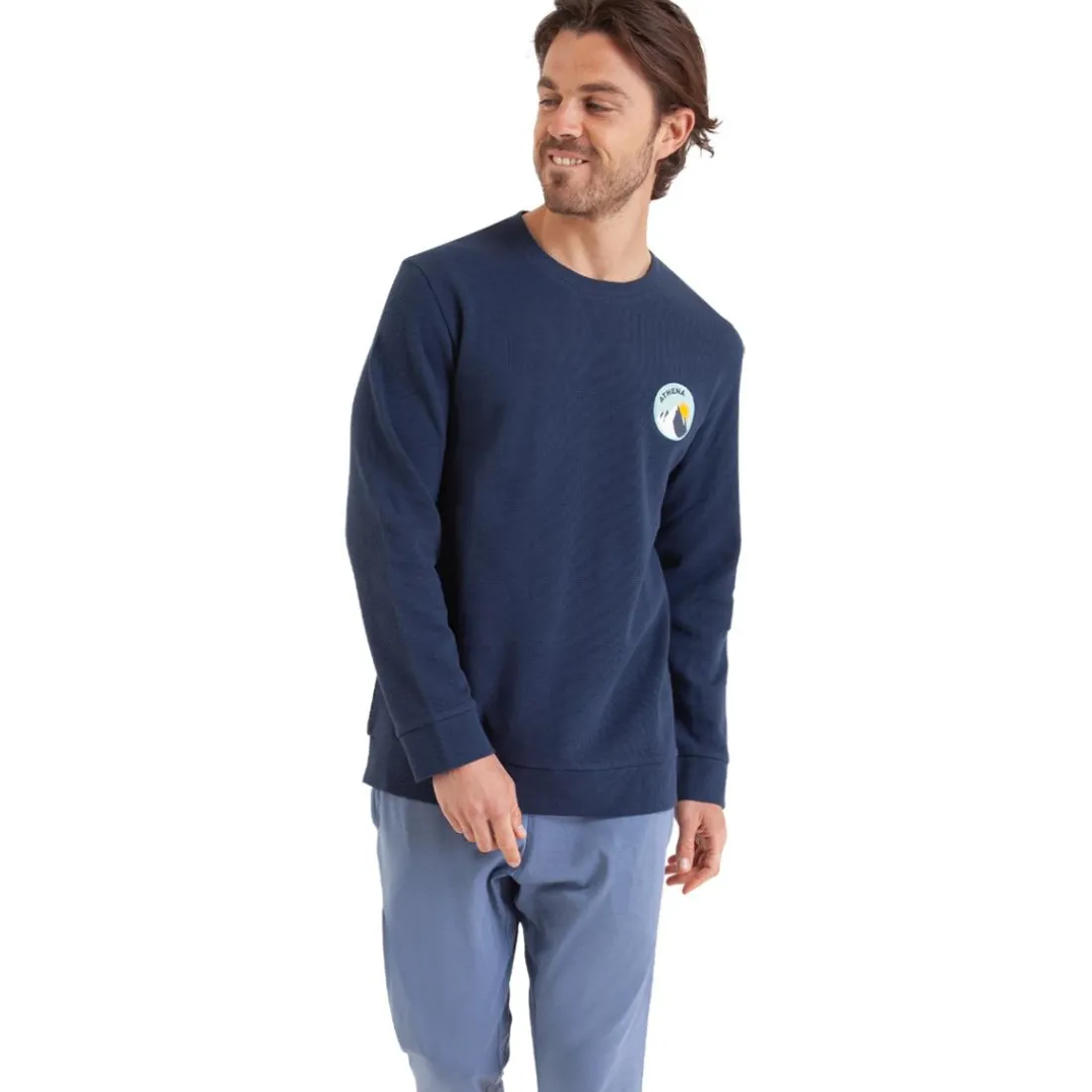 Pyjama long col rond homme Waffle Athena gris en coton