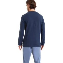 Pyjama long col rond homme Waffle Athena gris en coton