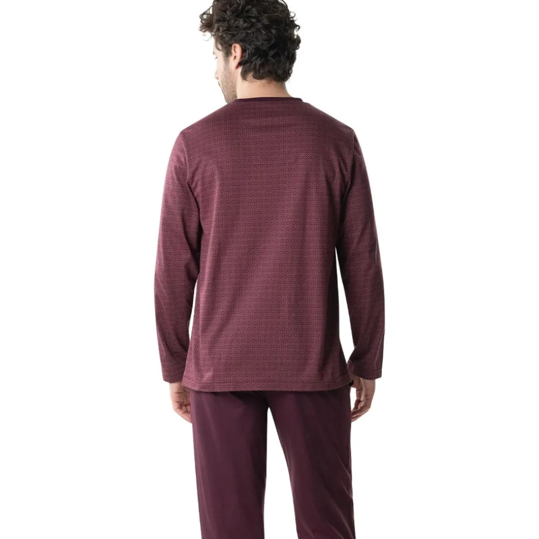 Pyjama long col V homme Mercerise Eminence rouge en coton