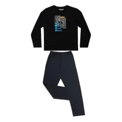 Pyjama long Ecopack manga noir en coton pour garçon