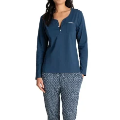 Pyjama long femme EASY bleu en coton