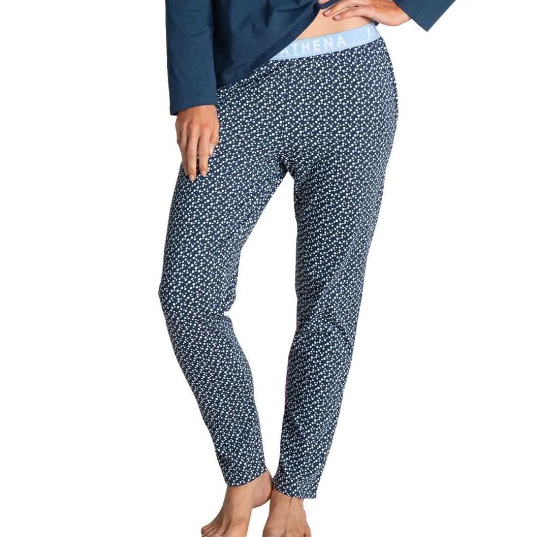Pyjama long femme EASY bleu en coton