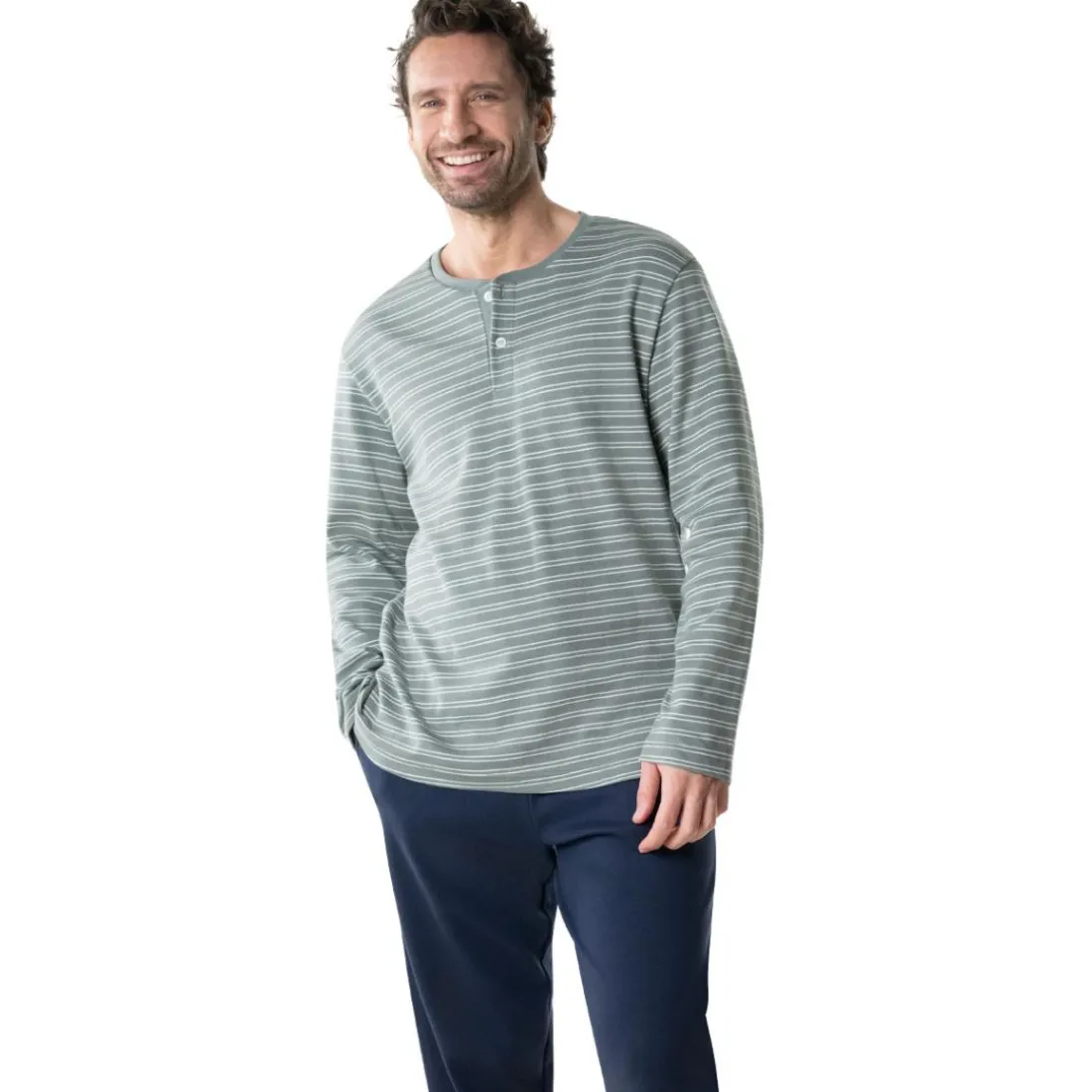 Pyjama long homme Interlock Eminence vert en coton