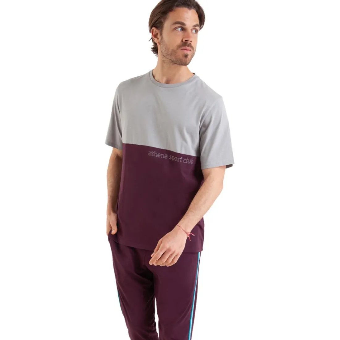 Pyjama long manches courtes col rond homme Club Athena violet en coton