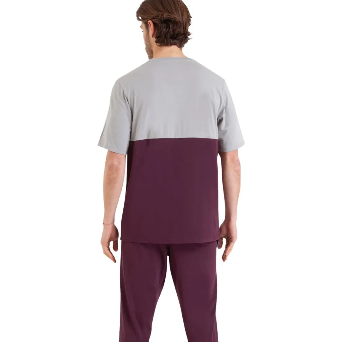 Pyjama long manches courtes col rond homme Club Athena violet en coton