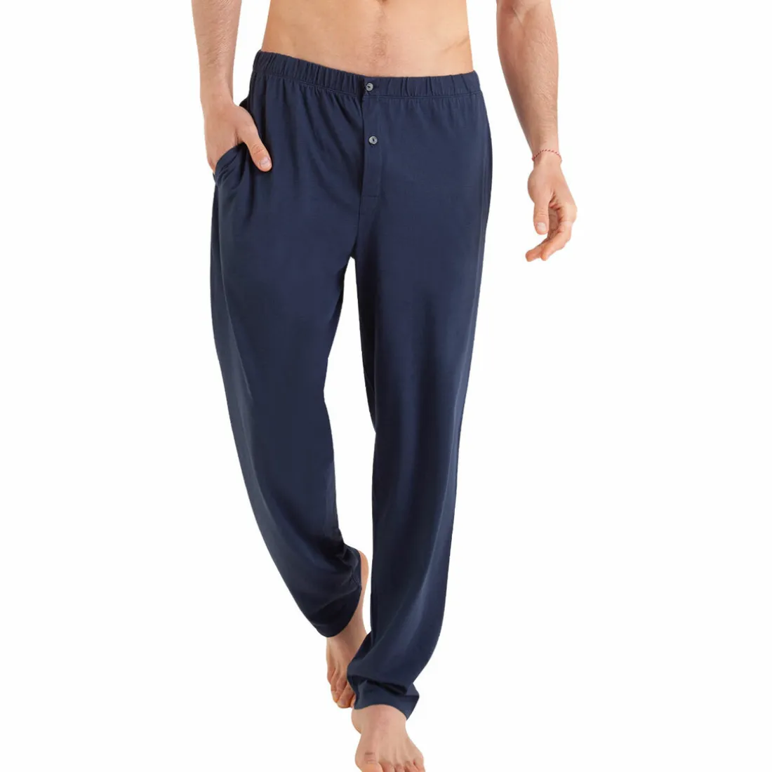 Pyjama long ouvert Easy Print bleu en coton pour homme
