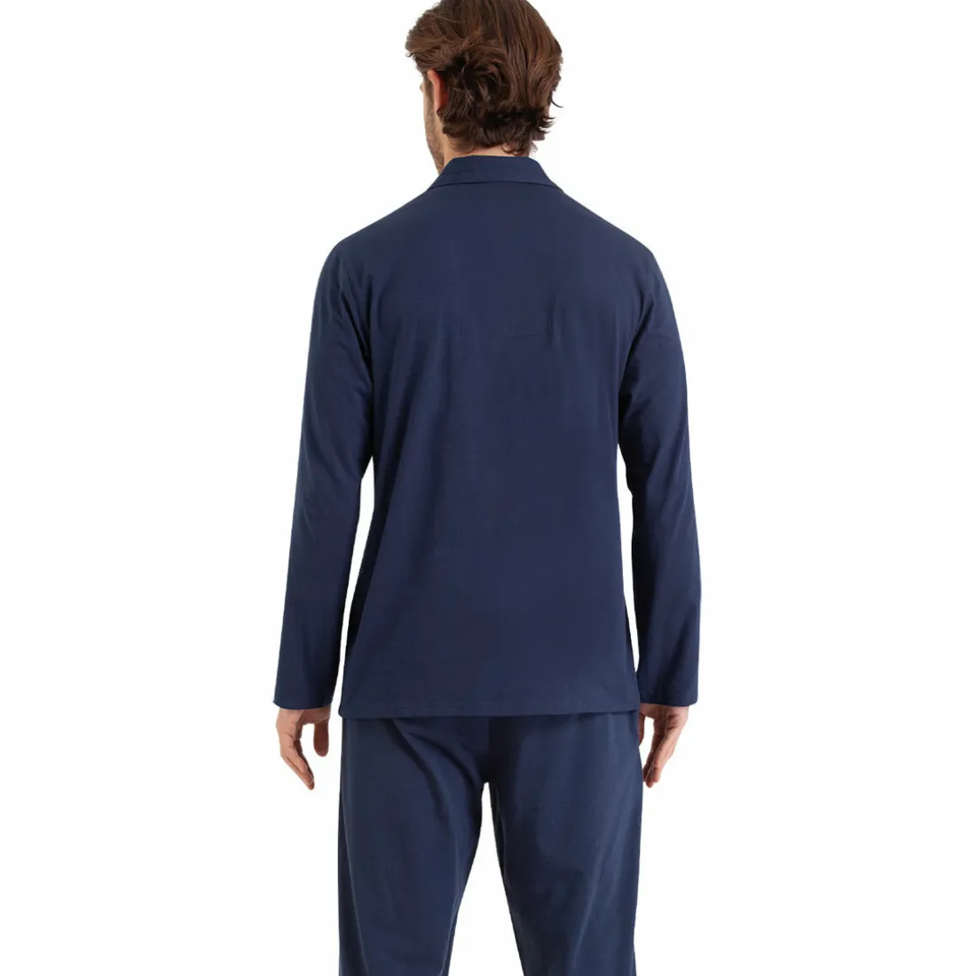 Pyjama long ouvert Easy Print bleu en coton pour homme