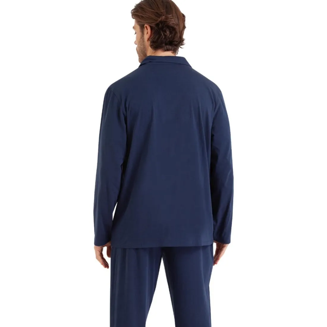 Pyjama long ouvert homme Rayures Cap Horn Athena bleu en coton