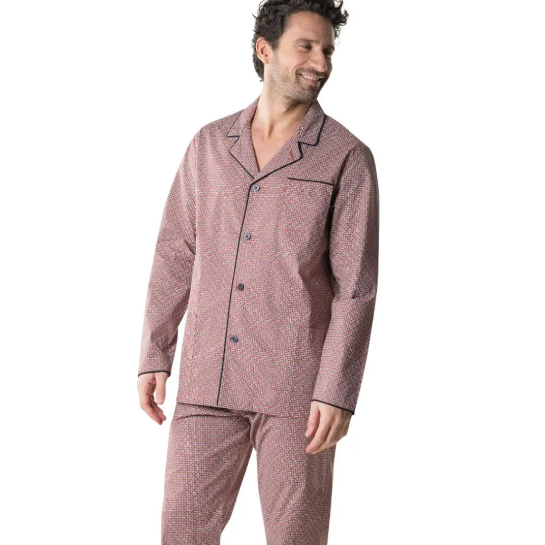 Pyjama long ouvert homme Popeline Eminence marron en coton