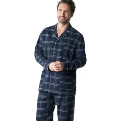 Pyjama long ouvert homme Flanelle Eminence en coton bleu