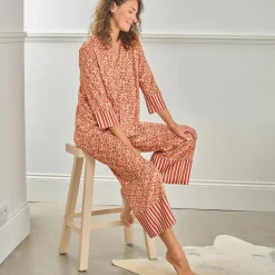 Pyjama rose en satin PAULETTELEO motif LEOPARD