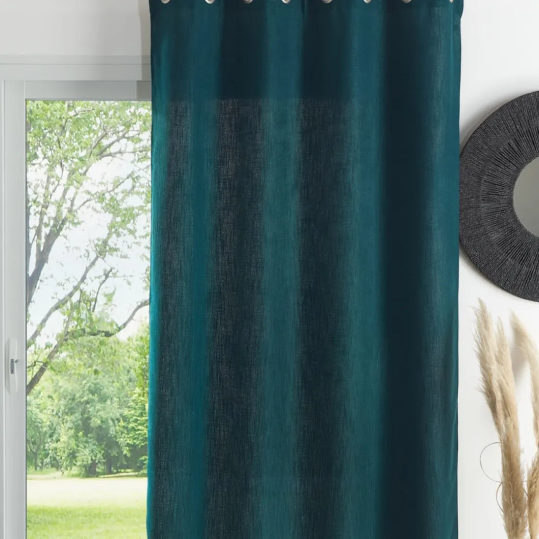 Rideau ameublement uni 140x260 - bleu paon