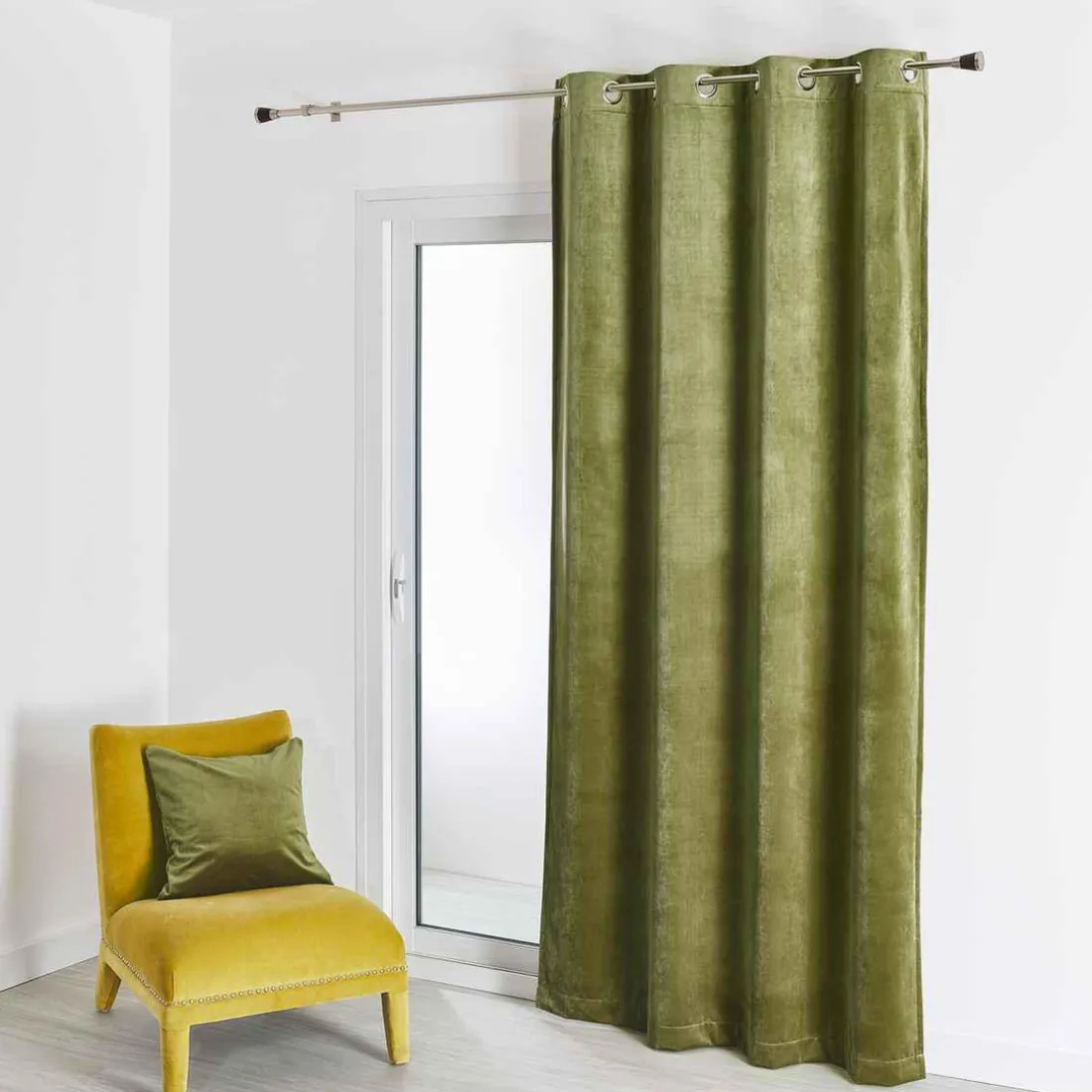 Rideau d'Ameublement Uni Kaki 135X260 cm VELOURS