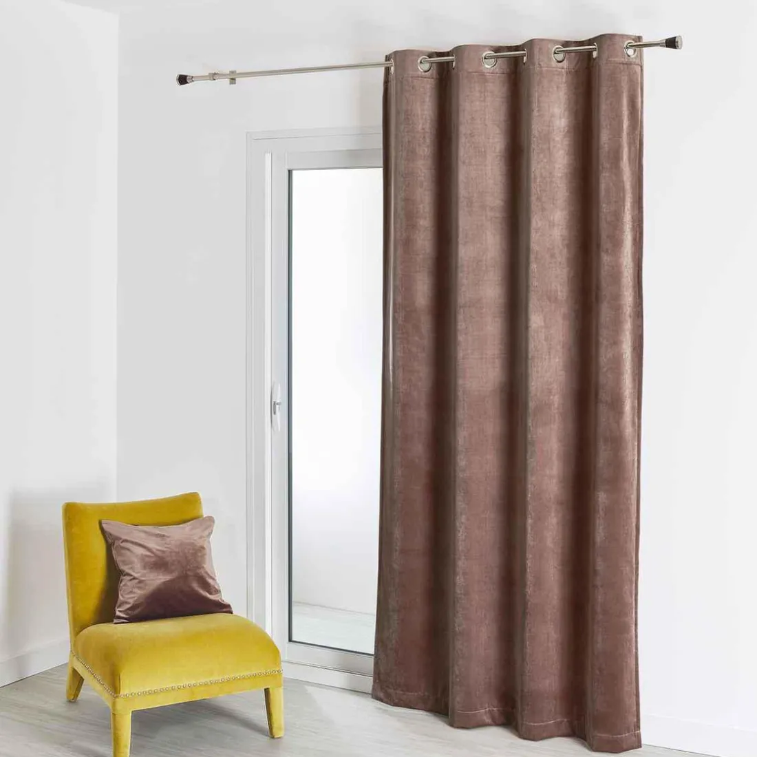 Rideau d'Ameublement Uni Taupe 135X260 cm VELOURS