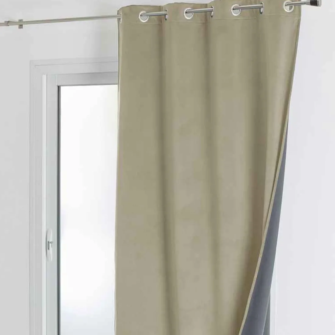 Rideau d'Ameublement Velours Double Polaire 135x280 cm VELVETA - Lin