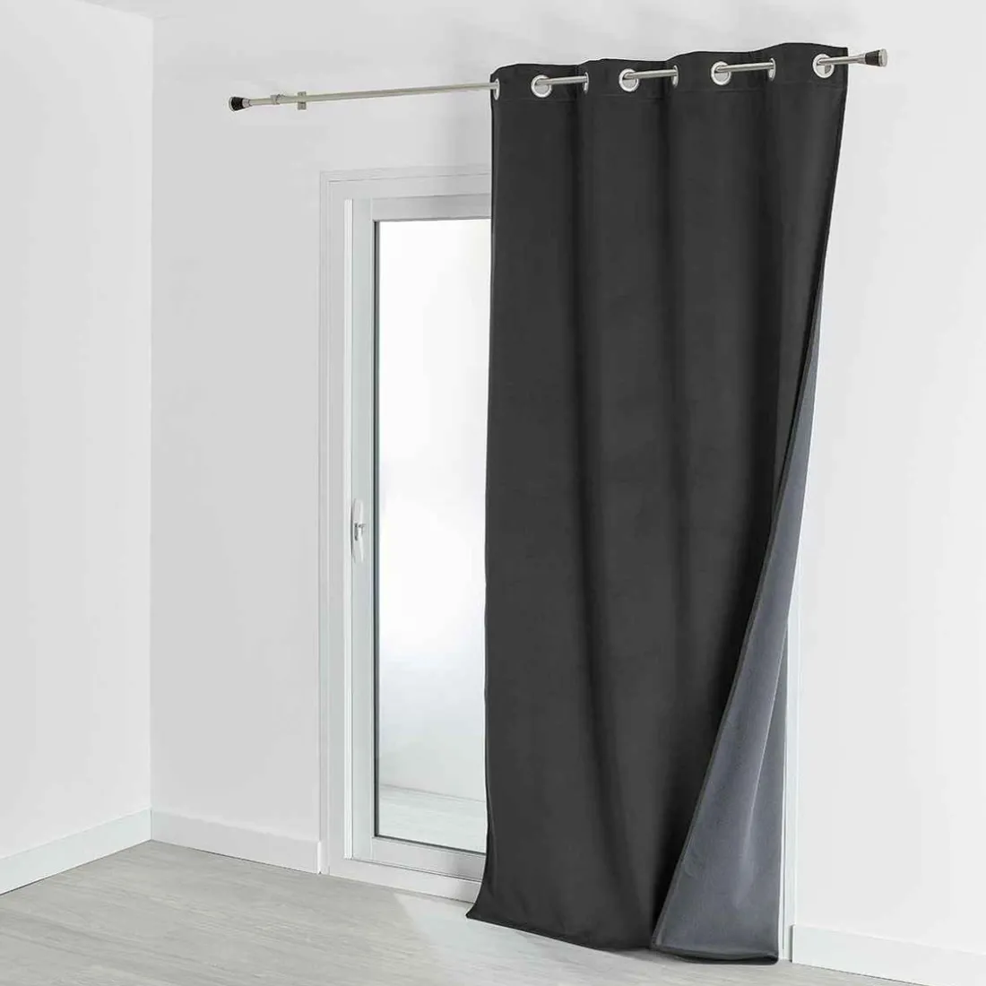 Rideau d'Ameublement Velours Double Polaire 135x280 cm VELVETA - Anthracite