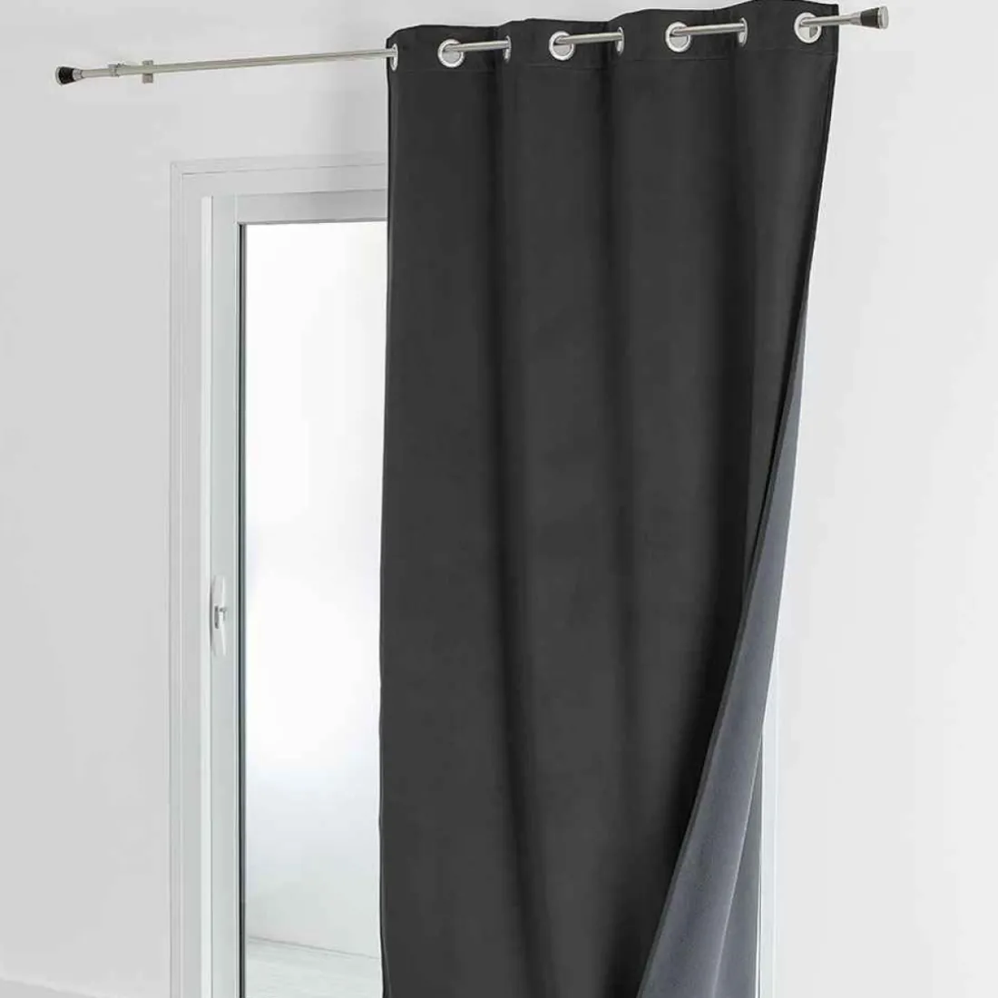 Rideau d'Ameublement Velours Double Polaire 135x280 cm VELVETA - Anthracite