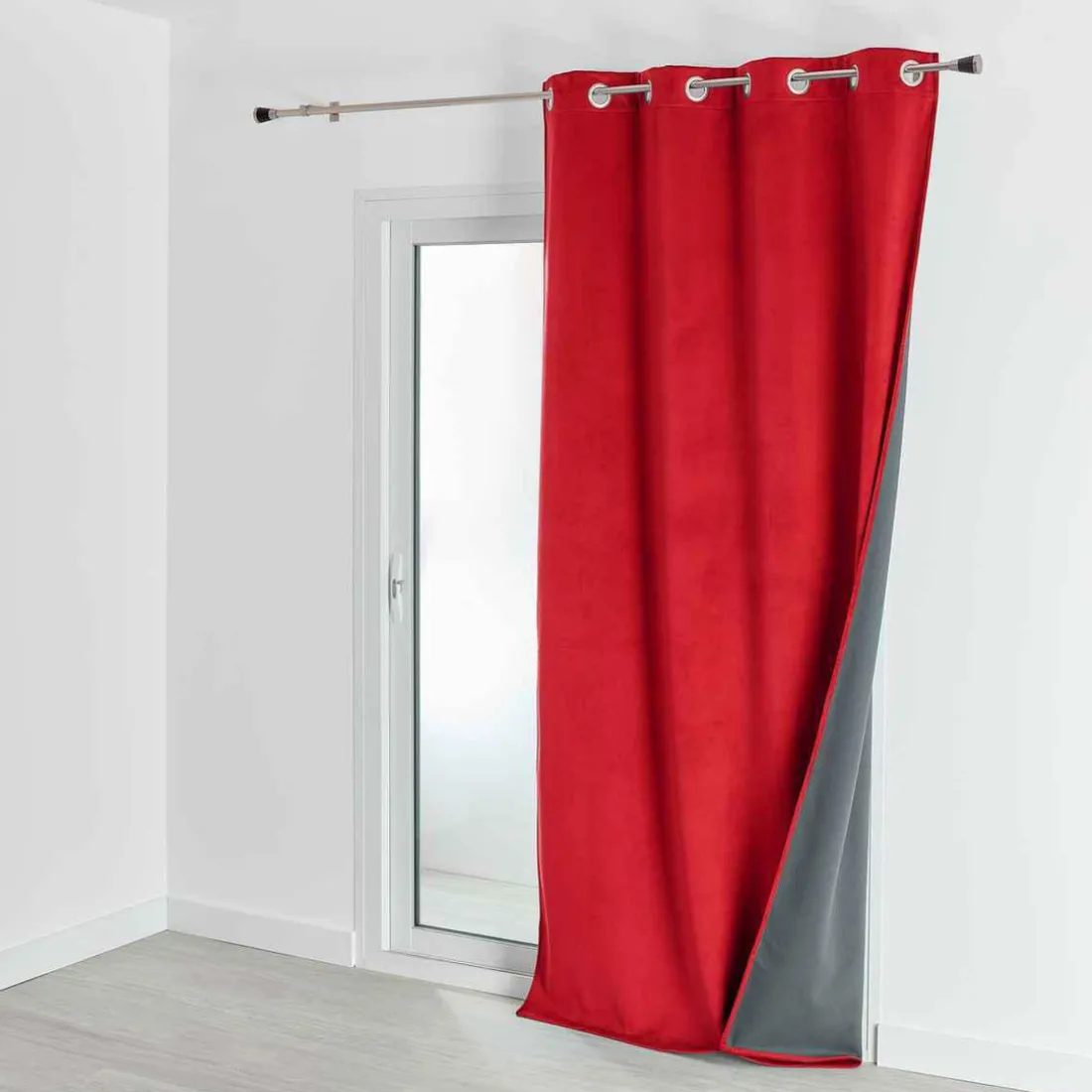 Rideau d'Ameublement Velours Double Polaire 135x280 cm VELVETA - Rouge