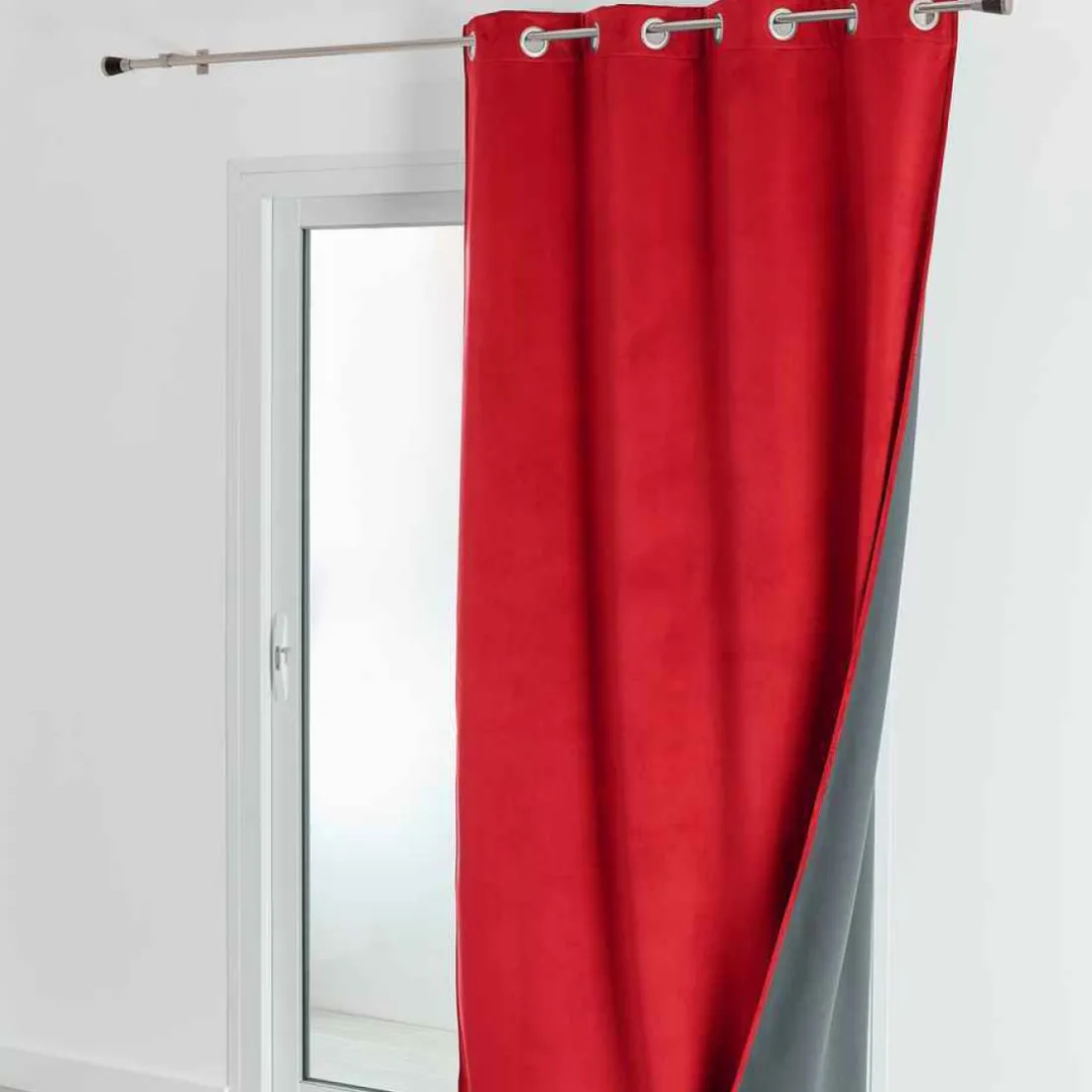 Rideau d'Ameublement Velours Double Polaire 135x280 cm VELVETA - Rouge