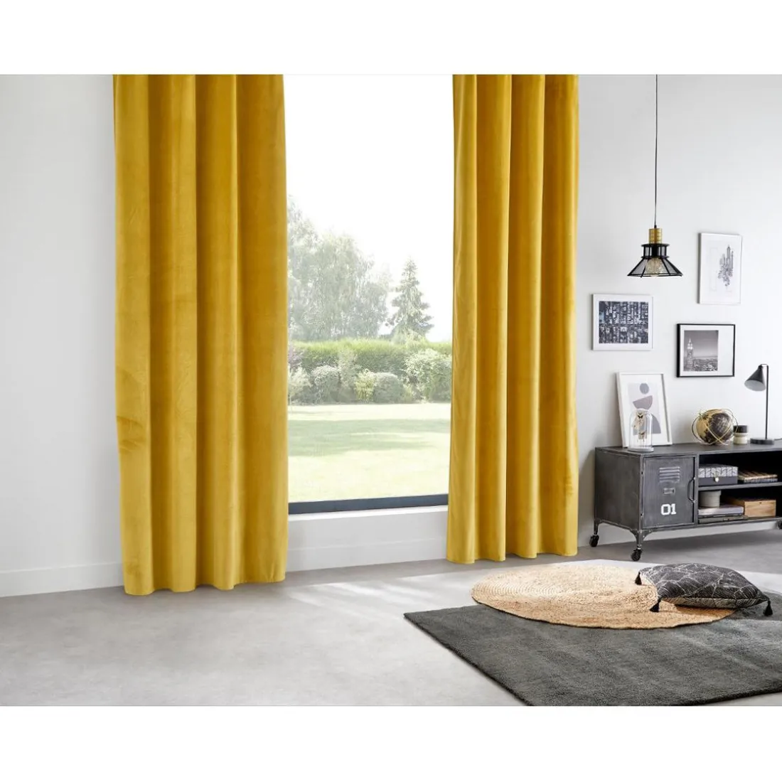Rideau Occultant en Velours Ocre