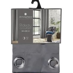 Rideau occultant uni gris 140x260