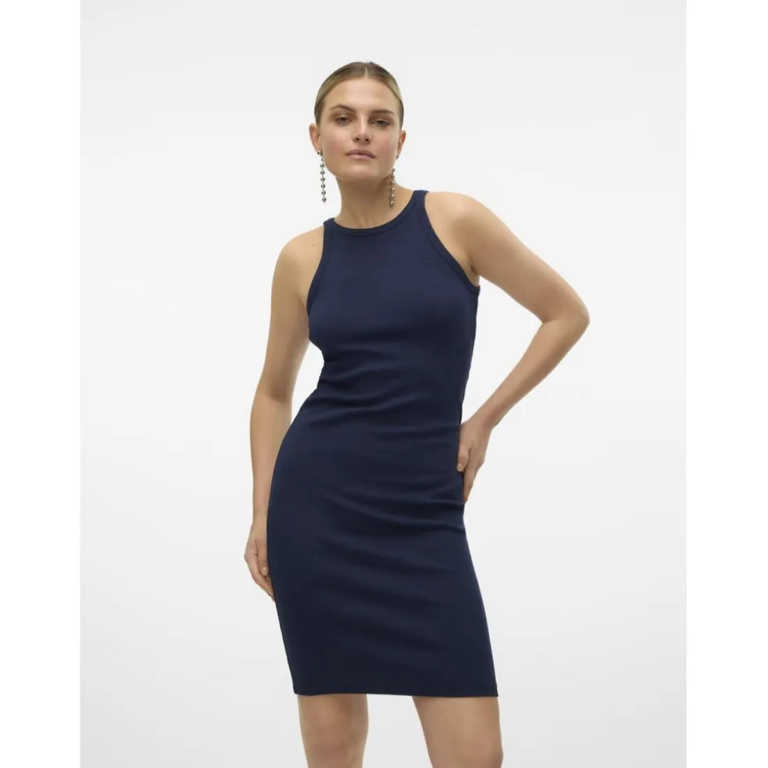 Robe col rond sans manches bleu en coton bio Hope