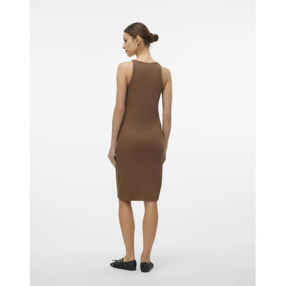 Robe col rond sans manches marron en coton bio Kai