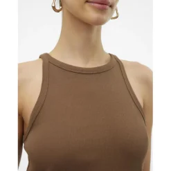 Robe col rond sans manches marron en coton bio Kai