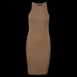 Robe col rond sans manches marron en coton bio Kai