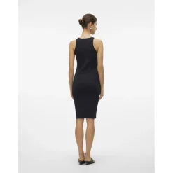 Robe col rond sans manches noir en coton bio Maud