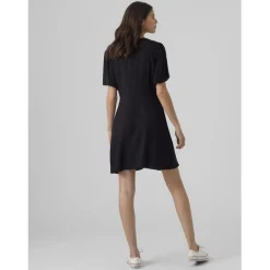 Robe court col en v manches larges manches courtes noir Mia