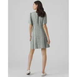 Robe court col en v manches larges manches courtes vert Zola