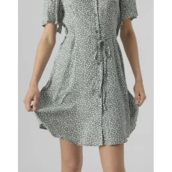 Robe court col en v manches larges manches courtes vert Zola