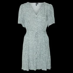 Robe court col en v manches larges manches courtes vert Zola