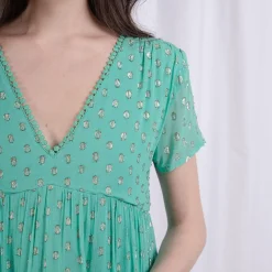 Robe courte à pois doré Flore en viscose