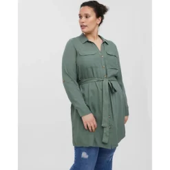 Robe courte avec col chemise vert