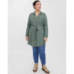 Robe courte avec col chemise vert
