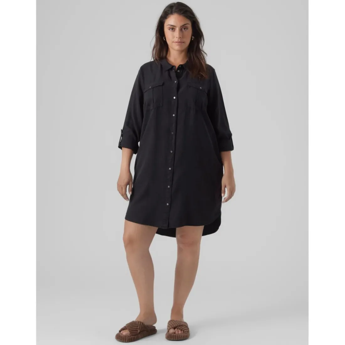 Robe courte col chemise noir