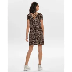 Robe courte Col rond Manches courtes Dentelle féminine Au-dessus du genou noir en viscose