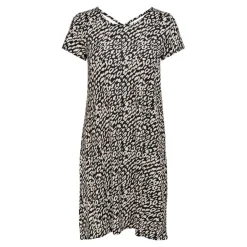 Robe courte Col rond Manches courtes Dentelle féminine Au-dessus du genou noir en viscose