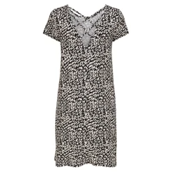 Robe courte Col rond Manches courtes Dentelle féminine Au-dessus du genou noir en viscose