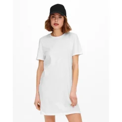 Robe courte Col rond Manches courtes Au-dessus du genou blanc en coton