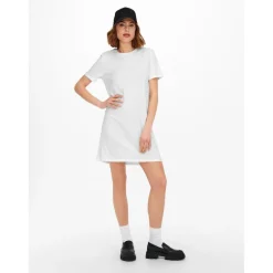 Robe courte Col rond Manches courtes Au-dessus du genou blanc en coton