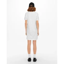 Robe courte Col rond Manches courtes Au-dessus du genou blanc en coton