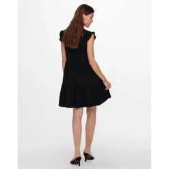 Robe courte Col rond Manches courtes Au-dessus du genou noir en coton Lana