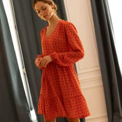 Robe courte Delia orange en viscose